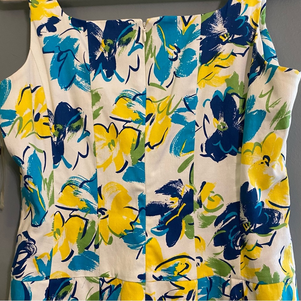 NWT Chaps Sleeveless Square Neck Fit and Flare White Blue Floral Dress Sz 14 - Picture 7 of 9